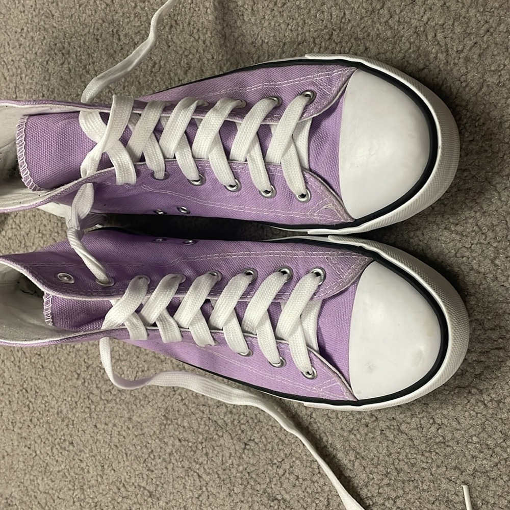 Purple and White Canvas High-Top Sneakers - Picture 5 of 10